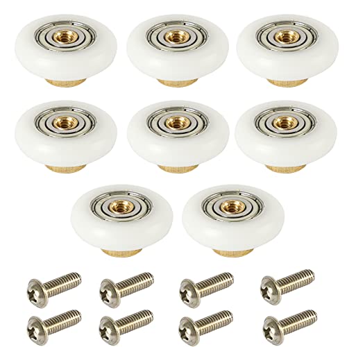 8pcs Bath Shower Door Rollers/Runners Wheels Pulleys 19mm Dia Wheel Bathroom Replacement Part Enclosures Cabins Brass+POM