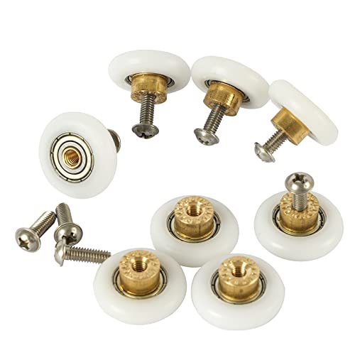 8pcs Bath Shower Door Rollers/Runners Wheels Pulleys 19mm Dia Wheel Bathroom Replacement Part Enclosures Cabins Brass+POM