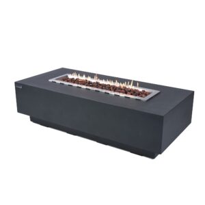 elementi granville 60 inch concrete outdoor 45,000 btu rectangular natural gas ignition patio fire pit table with lava rock & canvas cover, dark grey