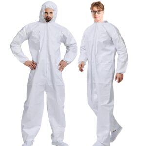 medical nation hazmat suits | 10 pack, medium | disposable protective coveralls, heavy duty full body painters suit for men & women with hood, sleeves, zipper - breathable & water resistant - medium