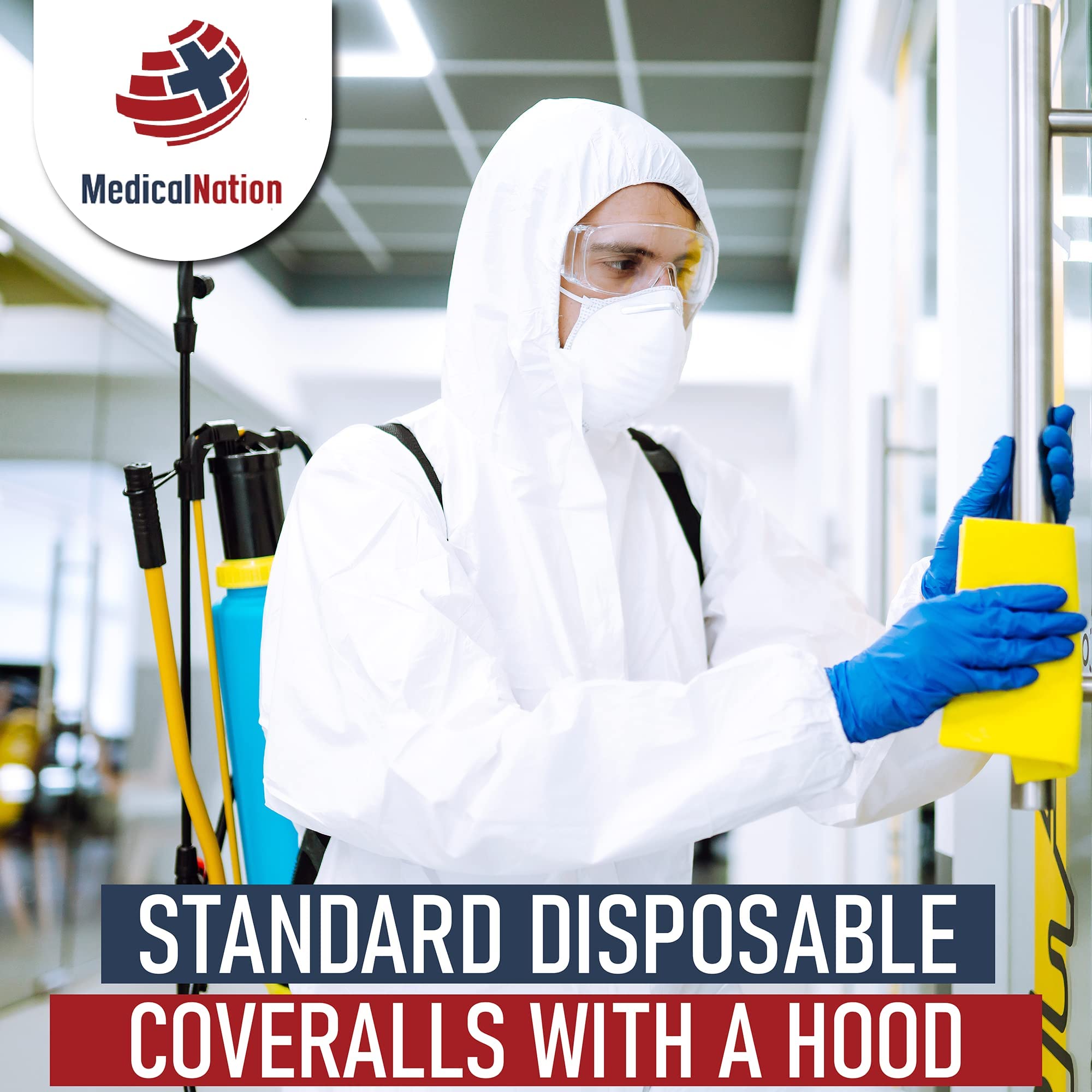 Medical Nation Hazmat Suits | 10 Pack, Medium | Disposable Protective Coveralls, Heavy Duty Full Body Painters Suit for Men & Women with Hood, Sleeves, Zipper - Breathable & Water Resistant - Medium