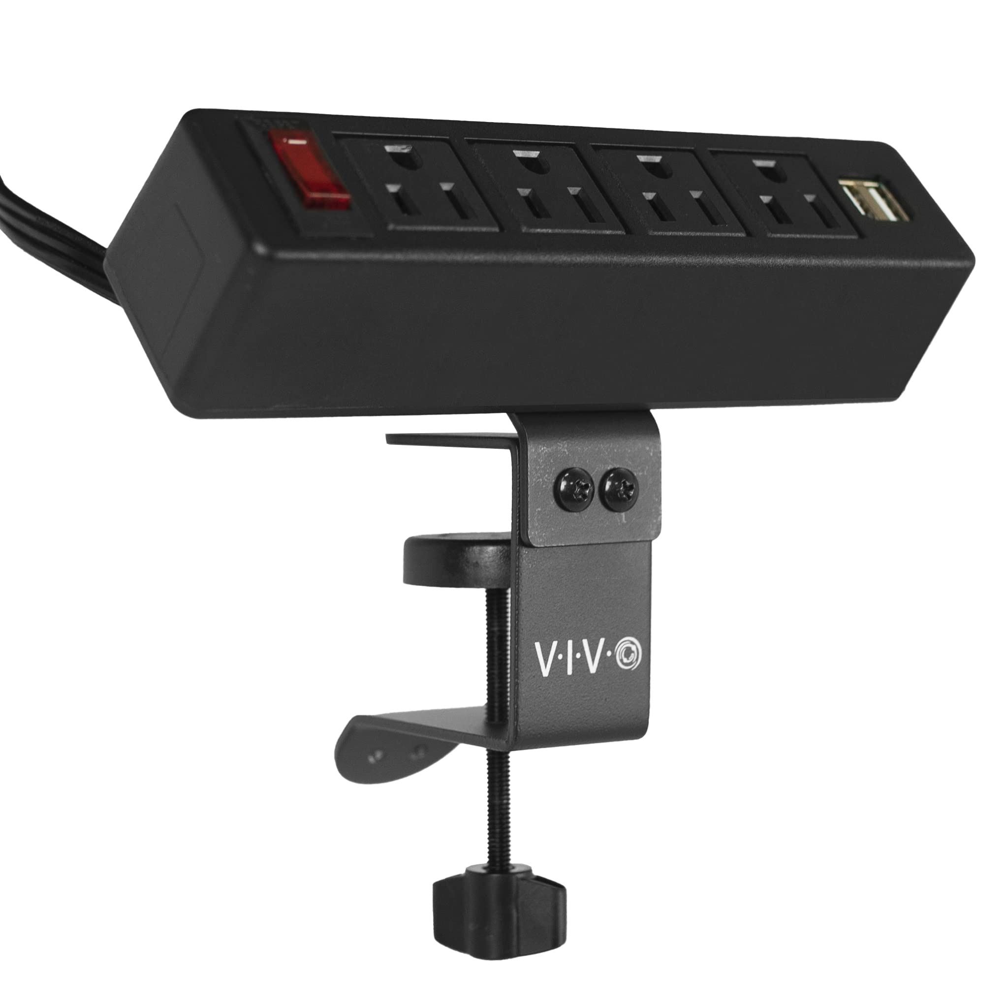 VIVO Clamp-on Power Strip, All-in-One Power Hub Desk Mount with 2 USB Ports, 4 AC Outlets, Tabletop Plugs with 6ft Cord, Black, DESK-AC120V