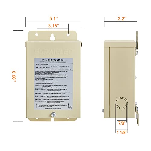 Suraielec 100W Pool Light Transformer, 120V to 12V 13V 14V AC Multi Tap Outputs, Low Voltage Safety Transformer for Pool Spa Lighting, Fountain, Landscape Lights, UL Listed