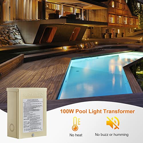 Suraielec 100W Pool Light Transformer, 120V to 12V 13V 14V AC Multi Tap Outputs, Low Voltage Safety Transformer for Pool Spa Lighting, Fountain, Landscape Lights, UL Listed