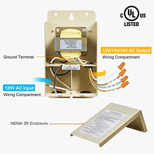 Suraielec 100W Pool Light Transformer, 120V to 12V 13V 14V AC Multi Tap Outputs, Low Voltage Safety Transformer for Pool Spa Lighting, Fountain, Landscape Lights, UL Listed