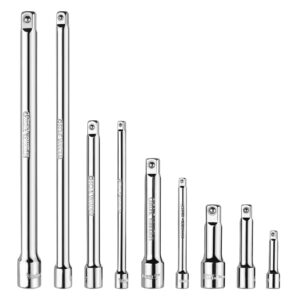 valuemax 9 pcs extension bar set, 1/4", 3/8", 1/2" drive socket extension bar set for ratchet wrench, premium chrome vanadium steel with mirror finish, chrome plated, storage tray included