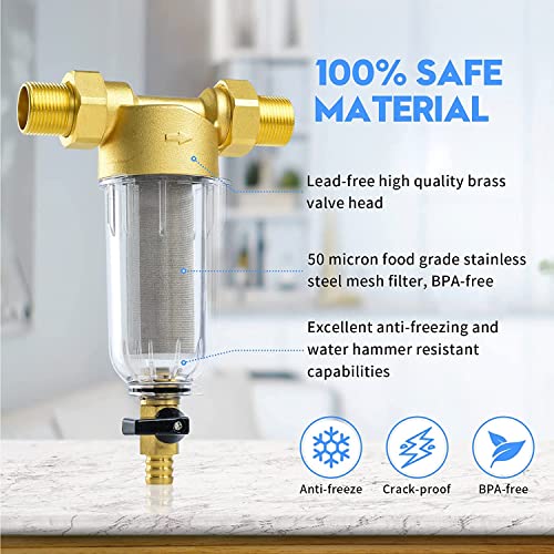 Turboyhood 50 Micron Sediment Filter, Sediment Filters For Well Water,Sediment Water Filter,Spin Down Water Filter, Whole House Water Filters for Well Water,Washing Machine Water Filter BPA Free