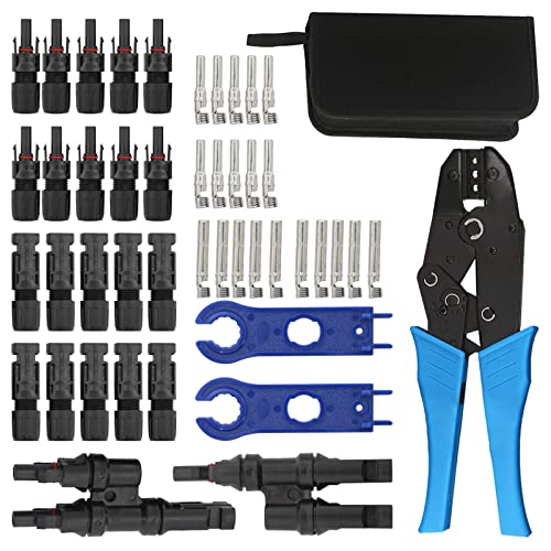 DasMarine Solar Panel Tools,Solar Connector kit Including 10 Pairs Female and Male Connectors, 2 Pieces Spanner, Y Branch Connector and Solar Crimping Tool