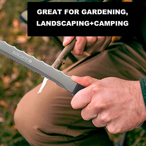 BaiCarre Stainless Steel Garden Knife with Yellow New Handle, 7.8" Double Side Utility Sod Cutter Lawn Repair Garden Knife with Nylon Sheath