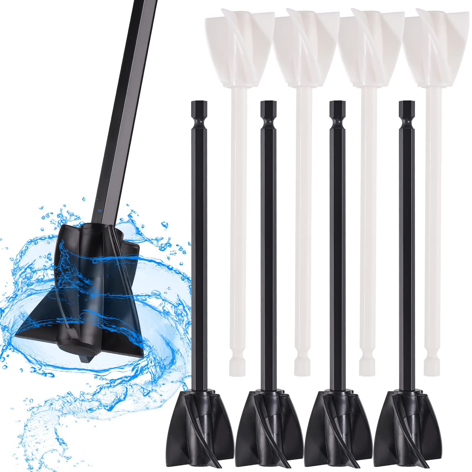 NiArt Epoxy Resin Mixer Paddles 8PCS, Reusable Multipurpose Bidirectional Drill Paint Stirrers Epoxy Paint Mixers Drill Attachment Epoxy Plaster Paint Stirrers Paint Mixers for Drill (4 Black+4 White)