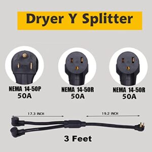YYCKE Welder 50A Splitter, Industrial Male Plug NEMA 6-50P to (2) 6-50R Female Connectors, NEMA 6-50 Splitter Cord Y Adapter 3 feet