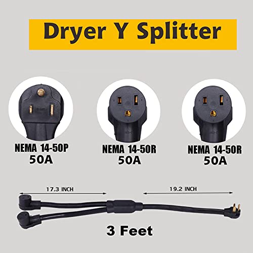 YYCKE Welder 50A Splitter, Industrial Male Plug NEMA 6-50P to (2) 6-50R Female Connectors, NEMA 6-50 Splitter Cord Y Adapter 3 feet