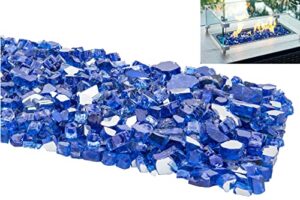 fire glass for fire pit, 1/2-inch reflective fireplace glass rocks for fire pit table,10 lbs fire glass for propane fire pit,cobalt blue fire glass for fire pit,outdoors and indoors firepit glass
