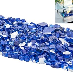 Fire Glass for Fire Pit, 1/2-Inch Reflective Fireplace Glass Rocks for Fire Pit Table,10 lbs Fire Glass for Propane Fire Pit,Cobalt Blue Fire Glass for Fire Pit,Outdoors and Indoors Firepit Glass