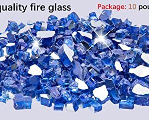 Fire Glass for Fire Pit, 1/2-Inch Reflective Fireplace Glass Rocks for Fire Pit Table,10 lbs Fire Glass for Propane Fire Pit,Cobalt Blue Fire Glass for Fire Pit,Outdoors and Indoors Firepit Glass