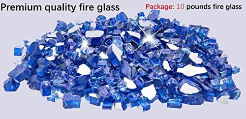 Fire Glass for Fire Pit, 1/2-Inch Reflective Fireplace Glass Rocks for Fire Pit Table,10 lbs Fire Glass for Propane Fire Pit,Cobalt Blue Fire Glass for Fire Pit,Outdoors and Indoors Firepit Glass