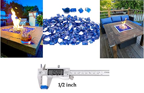 Fire Glass for Fire Pit, 1/2-Inch Reflective Fireplace Glass Rocks for Fire Pit Table,10 lbs Fire Glass for Propane Fire Pit,Cobalt Blue Fire Glass for Fire Pit,Outdoors and Indoors Firepit Glass