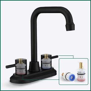 REHOMAONG Matte Black Bathroom Faucet 3 Hole with Pop-up Drain,360 Swivel Spout 2-3 Hole RV Bathroom Vanity Sink Faucet, Bathroom Sink Faucet,4 Inch 2 Handle Bathroom Faucet