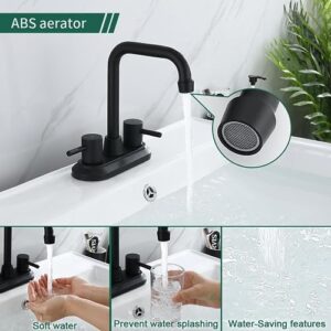 REHOMAONG Matte Black Bathroom Faucet 3 Hole with Pop-up Drain,360 Swivel Spout 2-3 Hole RV Bathroom Vanity Sink Faucet, Bathroom Sink Faucet,4 Inch 2 Handle Bathroom Faucet