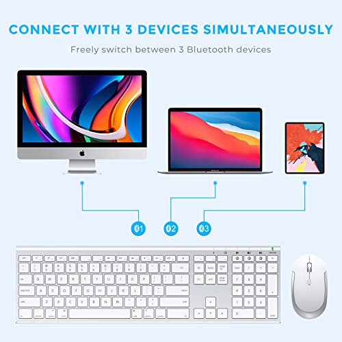 Bluetooth Keyboard Mouse for Mac OS, Ultra Slim Rechargeable Multi-Device Wireless Keyboard Mouse Combo for iMac, MacBook Pro, MacBook Air, iPad