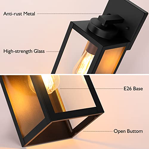 BesLowe Outdoor Wall Mount Light Fixture, Exterior Wall Lantern Waterproof, Black Outside Porch Sconce Lighting with Matte Black Finish & Glass Shade for House Garage Doorway Patio, E26 Socket