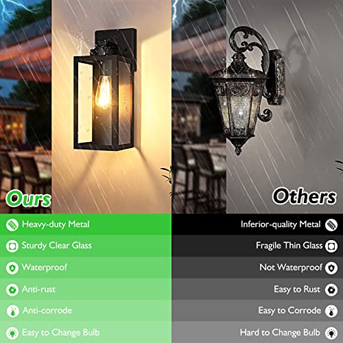 BesLowe Outdoor Wall Mount Light Fixture, Exterior Wall Lantern Waterproof, Black Outside Porch Sconce Lighting with Matte Black Finish & Glass Shade for House Garage Doorway Patio, E26 Socket