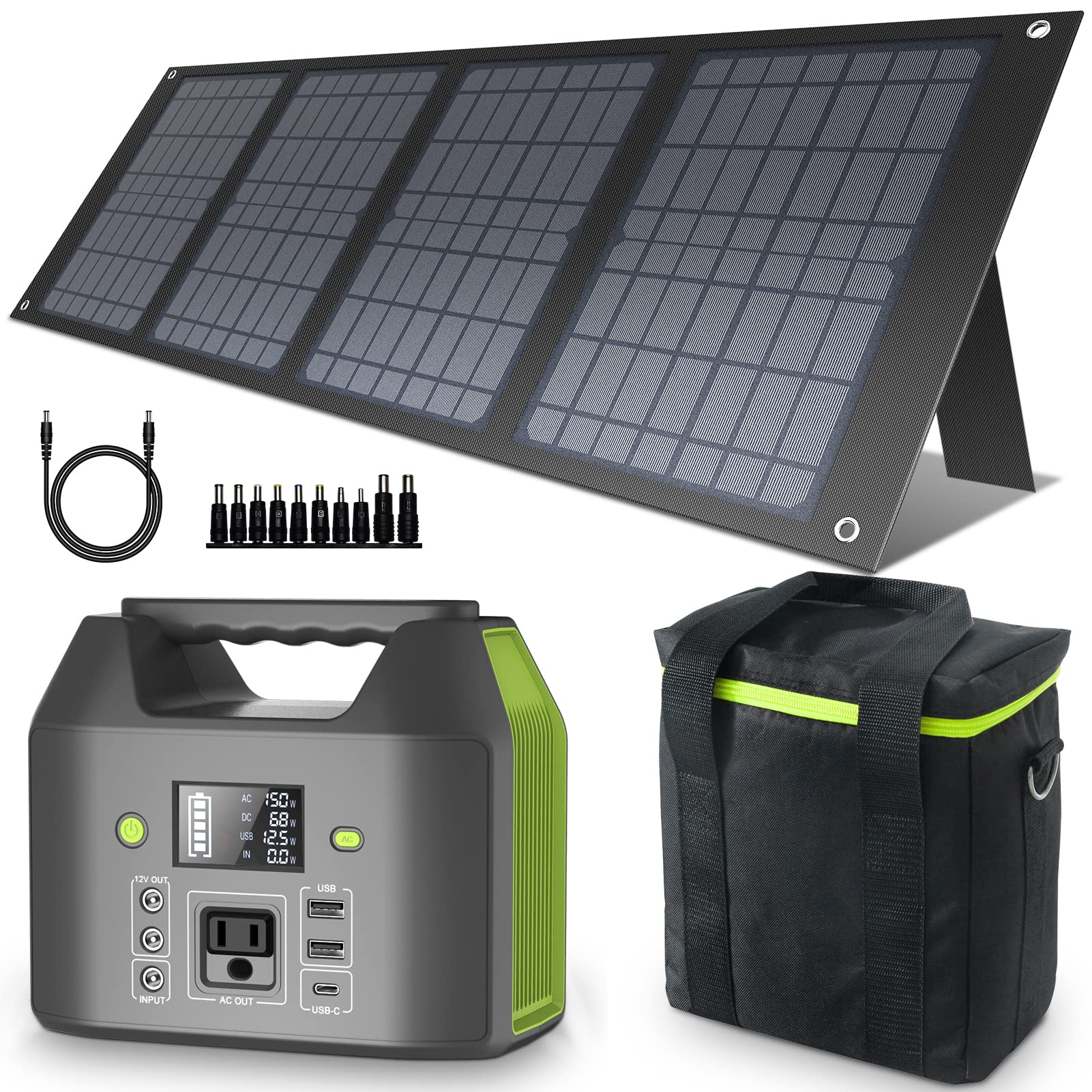 EnginStar 150W Small Solar Generator with 40W Solar Panel and Carry Bag, 6 Outputs 42000mAh Portable Charger Power Bank for Outdoor Home Emergency