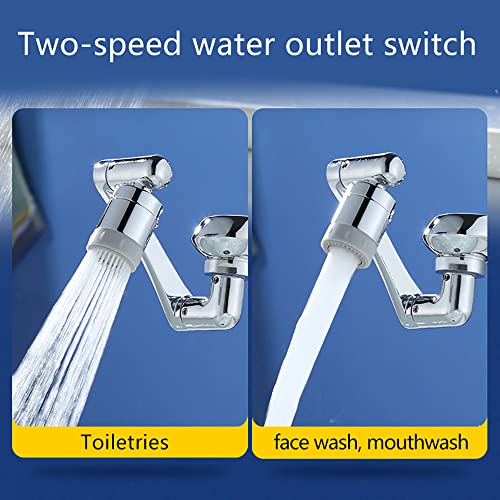 1440° Multifunctional Rotating Splash proof Filter Extender Faucet Aerator 2 Water Outlet Modes Swivel Robotic Arm Adapter for Bathroom Kitchen