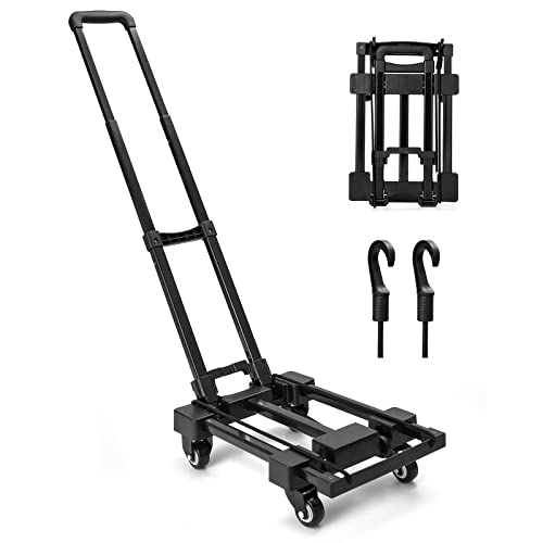 CrazyAnt Foldable Hand Truck, 220lbs Compact Heavy Duty Portable Dolly with Extendable Platform, Dolly Cart with 4 Wheels for Luggage Outdoor Moving Travel Auto