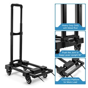 CrazyAnt Foldable Hand Truck, 220lbs Compact Heavy Duty Portable Dolly with Extendable Platform, Dolly Cart with 4 Wheels for Luggage Outdoor Moving Travel Auto