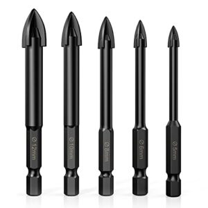 rondarui masonry drill bit, concrete drill bit set, yg6x tungsten carbide tip, 1/4" hex shank drill bits, cement drill bits drilling brick tile wall wood mirror plastic porcelain ceramic, 5 pcs