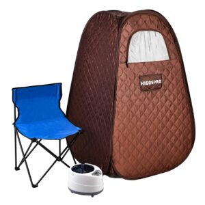 higospro portable full body steam sauna, lightweight steam saunas for home spa, 2.6l fcc certified 1000w steam generator, 90 minute timer, indoor steam sauna tent with chair and remote control, brown