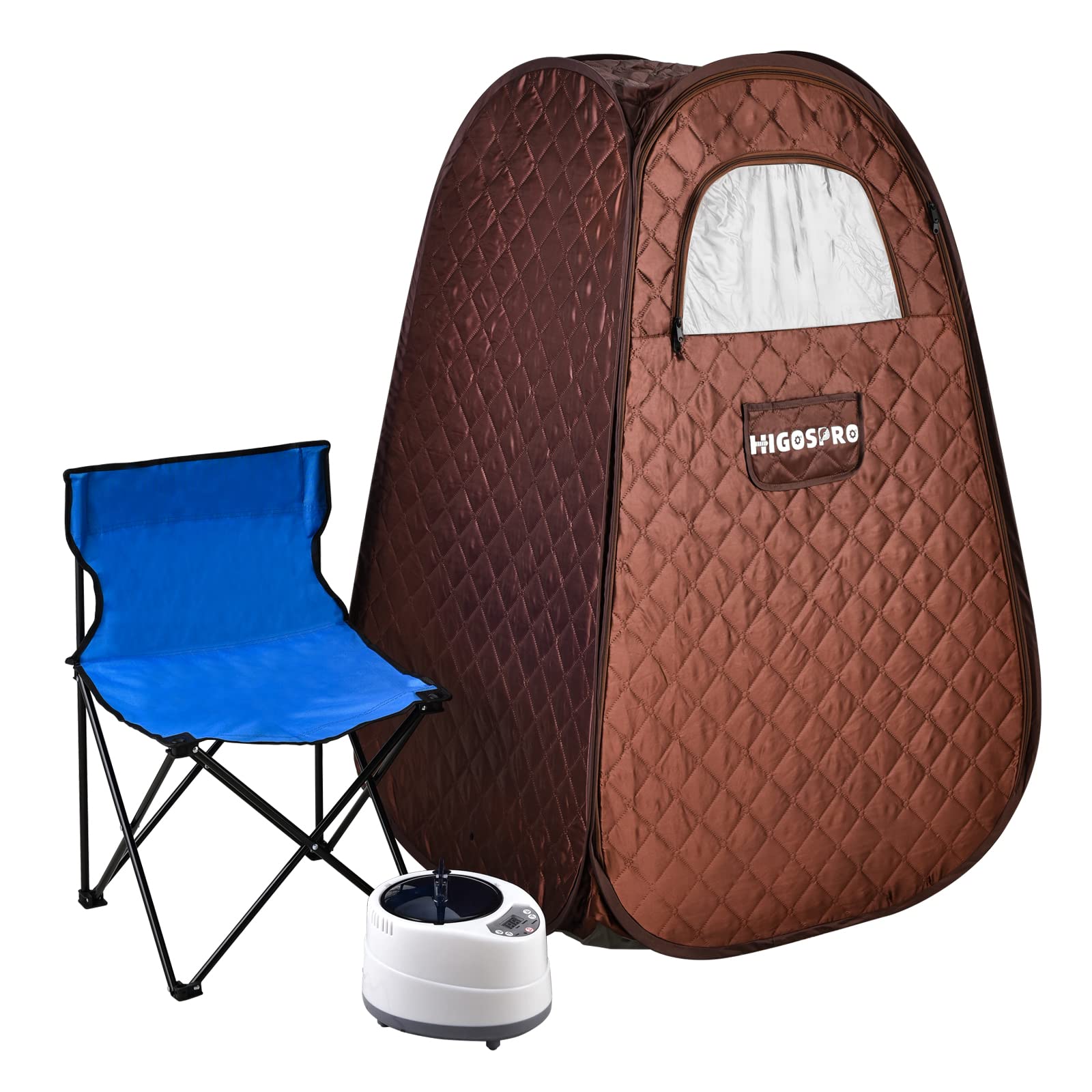 HIGOSPRO Portable Full Body Steam Sauna, Lightweight Steam Saunas for Home Spa, 2.6L FCC Certified 1000W Steam Generator, 90 Minute Timer, Indoor Steam Sauna Tent with Chair and Remote Control, Brown