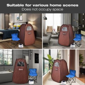 HIGOSPRO Portable Full Body Steam Sauna, Lightweight Steam Saunas for Home Spa, 2.6L FCC Certified 1000W Steam Generator, 90 Minute Timer, Indoor Steam Sauna Tent with Chair and Remote Control, Brown