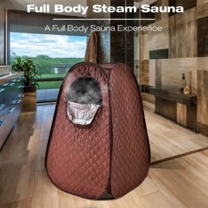 HIGOSPRO Portable Full Body Steam Sauna, Lightweight Steam Saunas for Home Spa, 2.6L FCC Certified 1000W Steam Generator, 90 Minute Timer, Indoor Steam Sauna Tent with Chair and Remote Control, Brown