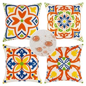 uini outdoor pillow covers set of 4, waterproof pillow covers 18x18 inch, boho decorative throw pillow covers for furniture, patio, balcony (orange)