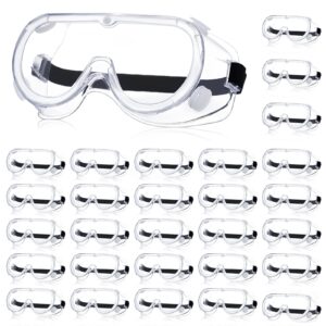 yunsailing 30 pack protective safety goggles clear lab goggles over glasses anti fog eye protection goggles for men women (clear)