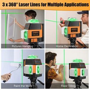 OMMO Laser Level, 12 Lines Green Laser Level Self Leveling Tool, 150ft Mini Laser Level Beam Tool with Two 360° Vertical and One 360° Horizontal Lines, Magnetic Stand and USB Cable Included