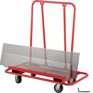 vevor drywall cart, 45.3"l × 21.7"w × 31.5"h drywall sheet carts with 2200 lbs/1 ton load capacity, heavy duty plasterboard trolley w/ four 5" wheels, service dolly for handling sheetrock sheet panel