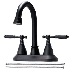 Black Bathroom Faucet 2 Handles, 4 inch Centerset Bathroom Faucet 2 Holes or 3 Holes Lavatory Faucets, Matte Black Bathroom Sink Faucet with CUPC, Classical RV Bathroom Faucet with Swivel Spout