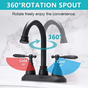 Black Bathroom Faucet 2 Handles, 4 inch Centerset Bathroom Faucet 2 Holes or 3 Holes Lavatory Faucets, Matte Black Bathroom Sink Faucet with CUPC, Classical RV Bathroom Faucet with Swivel Spout