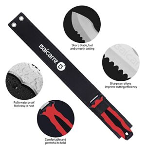 BaiCarre Stainless Steel Garden Knife with Red New Handle, 11" Double Side Utility Sod Cutter Lawn Repair Garden Knife with Nylon Sheath