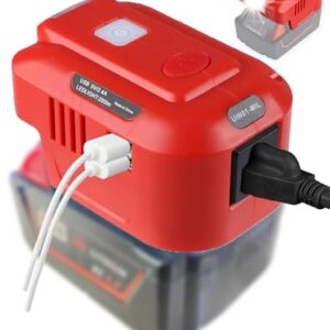 TPDL Power Inverter Generator for Milwaukee M18 18 Volt 150 Watt Lithium Ion, DC to 120V AC Powered Dual USB Charger Adapter with LED Light Compact Inverter with Milwaukee Portable Power Source