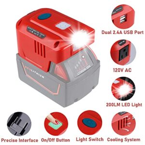 TPDL Power Inverter Generator for Milwaukee M18 18 Volt 150 Watt Lithium Ion, DC to 120V AC Powered Dual USB Charger Adapter with LED Light Compact Inverter with Milwaukee Portable Power Source