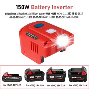 TPDL Power Inverter Generator for Milwaukee M18 18 Volt 150 Watt Lithium Ion, DC to 120V AC Powered Dual USB Charger Adapter with LED Light Compact Inverter with Milwaukee Portable Power Source