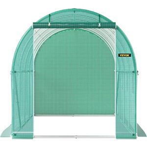 VEVOR Walk-in Tunnel Greenhouse, 14.8 x 6.6 x 6.6 ft Portable Plant Hot House w/ Zippered Door, 8 Roll-up Windows, Galvanized Steel Hoops, 1 Top Beam, and 2 Diagonal Poles, Green