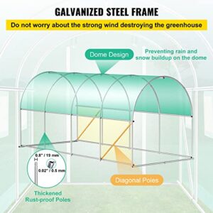 VEVOR Walk-in Tunnel Greenhouse, 14.8 x 6.6 x 6.6 ft Portable Plant Hot House w/ Zippered Door, 8 Roll-up Windows, Galvanized Steel Hoops, 1 Top Beam, and 2 Diagonal Poles, Green