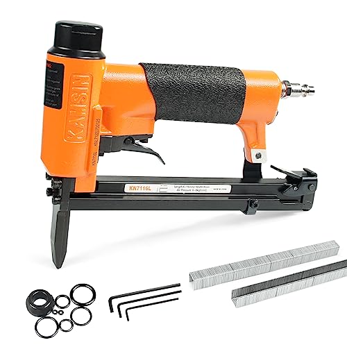 Kamsin 22 Gauge KN7116L Long Nose Upholstery Staple Gun Fits 3/8" (9.1mm) Crown 3/16" to 5/8" Length 71 Series Staples, Pneumatic Stapler Gun for Furniture and Fabric