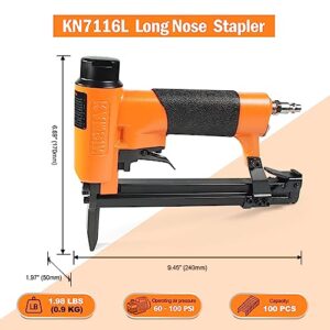 Kamsin 22 Gauge KN7116L Long Nose Upholstery Staple Gun Fits 3/8" (9.1mm) Crown 3/16" to 5/8" Length 71 Series Staples, Pneumatic Stapler Gun for Furniture and Fabric