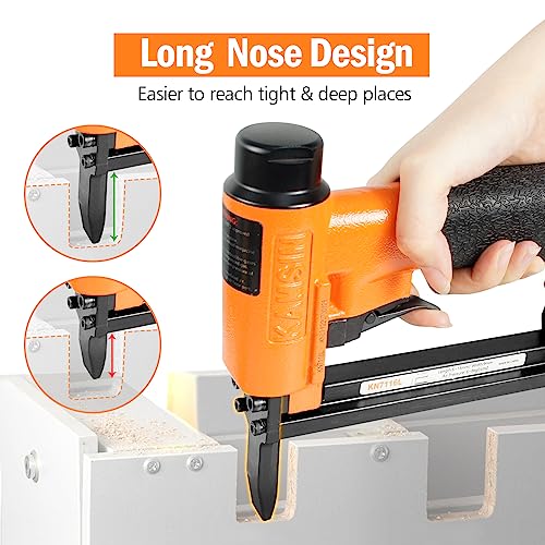 Kamsin 22 Gauge KN7116L Long Nose Upholstery Staple Gun Fits 3/8" (9.1mm) Crown 3/16" to 5/8" Length 71 Series Staples, Pneumatic Stapler Gun for Furniture and Fabric